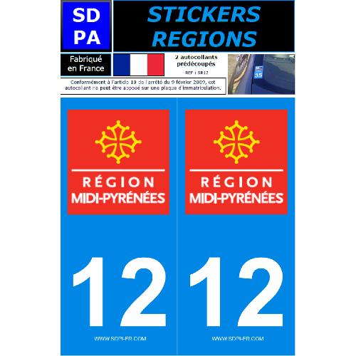 Stickers Plaques Immatriculation 2 autocollants Region Departement 12