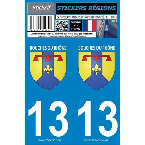 Stickers Plaques Immatriculation 2 autocollants Region Departement 13 -version 2