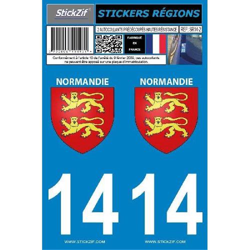 Stickers Plaques Immatriculation 2 autocollants Region Departement 14 -nouvelle version-