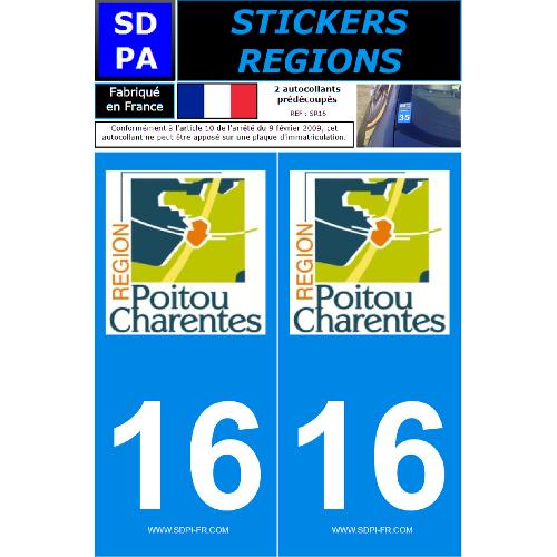 Stickers Plaques Immatriculation 2 autocollants Region Departement 16