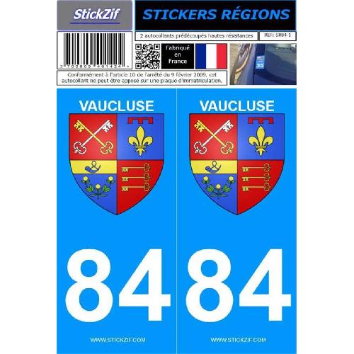 Stickers Plaques Immatriculation 2 autocollants Region Departement 84 version 2