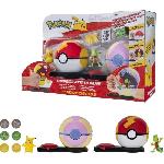 Figurine Miniature - Personnage Miniature 2 Poké Balls avec leur Pokémon et 6 disques d'attaques - BANDAI - Pokémon - Poké Ball attaque surprise Pikachu vs Arcko - Jeu