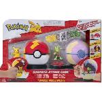 Figurine Miniature - Personnage Miniature 2 Poké Balls avec leur Pokémon et 6 disques d'attaques - BANDAI - Pokémon - Poké Ball attaque surprise Pikachu vs Arcko - Jeu