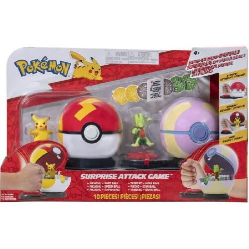 Figurine Miniature - Personnage Miniature 2 Poké Balls avec leur Pokémon et 6 disques d'attaques - BANDAI - Pokémon - Poké Ball attaque surprise Pikachu vs Arcko - Jeu