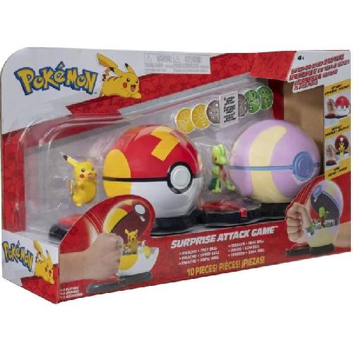 Figurine Miniature - Personnage Miniature 2 Poké Balls avec leur Pokémon et 6 disques d'attaques - BANDAI - Pokémon - Poké Ball attaque surprise Pikachu vs Arcko - Jeu