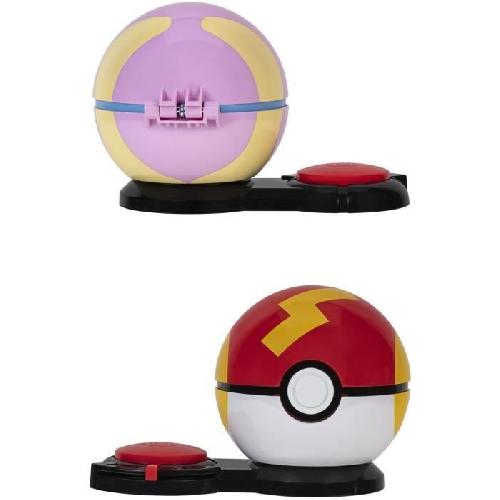 Figurine Miniature - Personnage Miniature 2 Poké Balls avec leur Pokémon et 6 disques d'attaques - BANDAI - Pokémon - Poké Ball attaque surprise Pikachu vs Arcko - Jeu