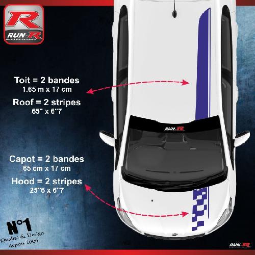 Adhesifs Peugeot 2 stickers Bandes Racing compatible avec le toit et le capot des PEUGEOT 208 et 207 - MARINE - Run-R
