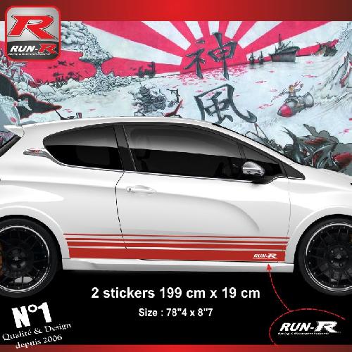 Stickers Monocouleurs 2 stickers bas de caisse 000AR 199x19cm bandes rouges