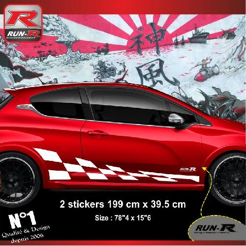 Stickers Monocouleurs 2 stickers bas de caisse 00GB 199x39.5cm grand damier Blanc