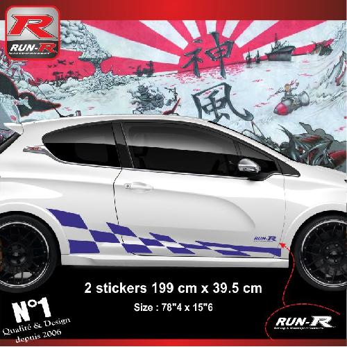 Stickers Monocouleurs 2 stickers bas de caisse 00GM 199x39.5cm grand damier Marine