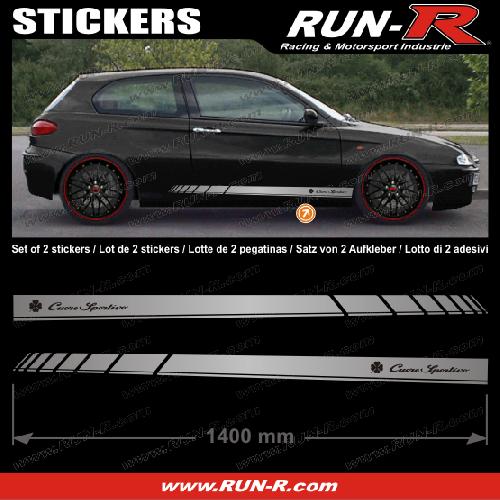 Adhesifs Alfa Romeo 2 stickers compatible avec ALFA ROMEO 140 cm - ARGENT lettres NOIRES - Run-R