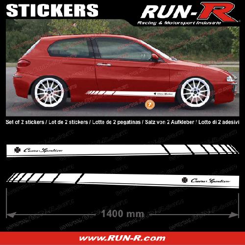 Adhesifs Alfa Romeo 2 stickers compatible avec ALFA ROMEO 140 cm - BLANC lettres NOIRES - Run-R