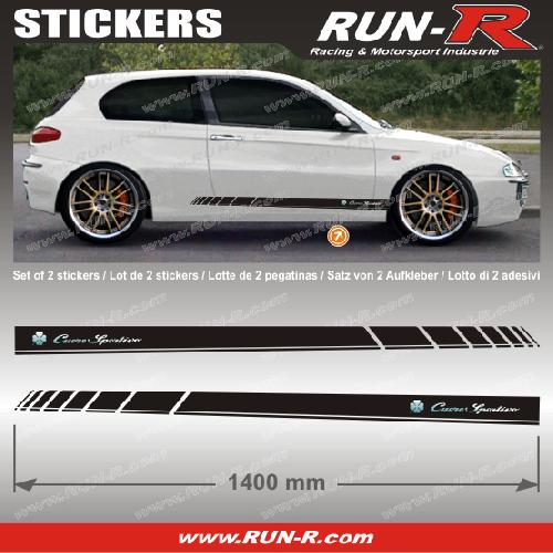 Adhesifs Alfa Romeo 2 stickers compatible avec ALFA ROMEO 140 cm - NOIR lettres CHROMES - Run-R