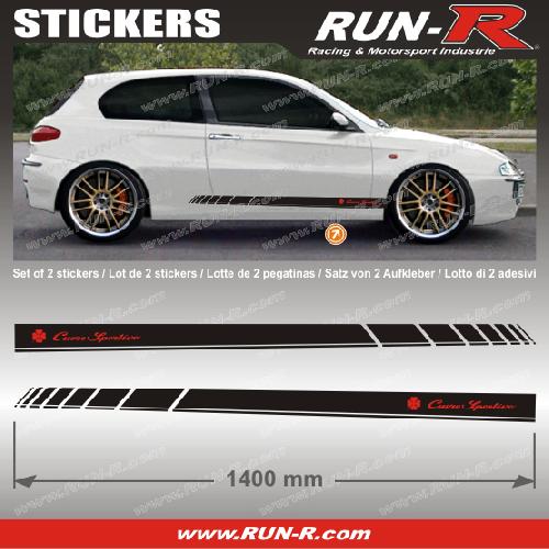 Adhesifs Alfa Romeo 2 stickers compatible avec ALFA ROMEO 140 cm - NOIR lettres ROUGES - Run-R