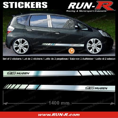 2 stickers compatible avec HONDA MUGEN 140 cm - CHROME lettres NOIRES - Run-R