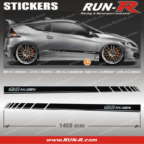 2 stickers compatible avec HONDA MUGEN 140 cm - NOIR lettres CHROMES - Run-R