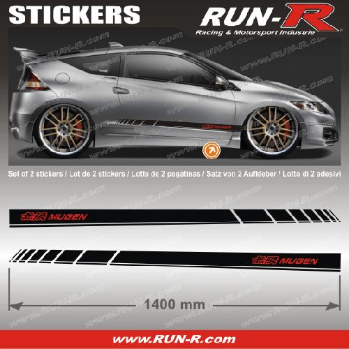 2 stickers compatible avec HONDA MUGEN 140 cm - NOIR lettres ROUGES - Run-R