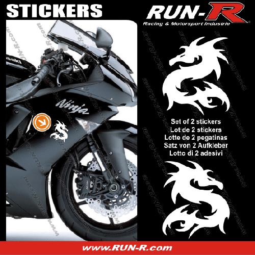 Stickers Monocouleurs 2 stickers DRAGON 10 cm - BLANC - Run-R