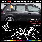 2 stickers Loup Tribal 20cm - Rose - Run-R