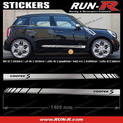 Adhesifs Mini 2 stickers MINI COOPERS S 140 cm - ARGENT lettres NOIRES - Run-R