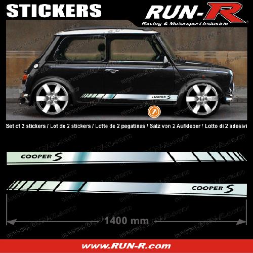 Adhesifs Mini 2 stickers MINI COOPERS S 140 cm - CHROME lettres NOIRES - Run-R