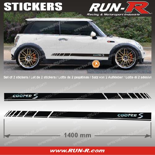Adhesifs Mini 2 stickers MINI COOPERS S 140 cm - NOIR lettres CHROMES - Run-R