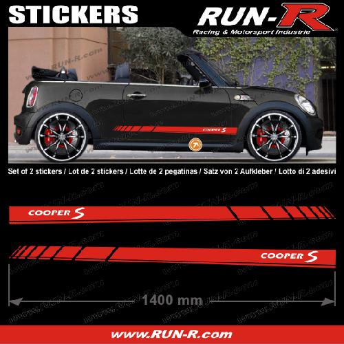 Adhesifs Mini 2 stickers MINI COOPERS S 140 cm - ROUGE lettres BLANCHES - Run-R