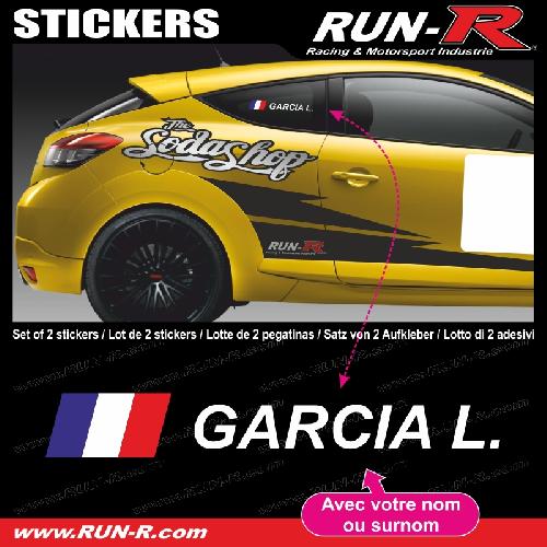 Stickers Personnalisés 2 stickers NOM PILOTE drift rallye style CLASSIQUE - Lettrage blanc - Run-R