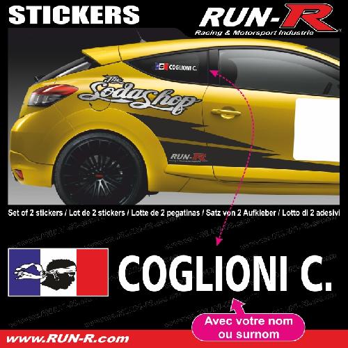 Stickers Personnalisés 2 stickers NOM PILOTE drift rallye style CORSE - Lettrage blanc - Run-R