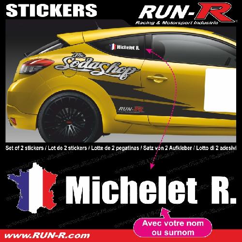 Stickers Personnalisés 2 stickers NOM PILOTE drift rallye style FRANCE - Lettrage blanc - Run-R