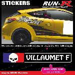 Stickers Personnalisés 2 stickers NOM PILOTE drift rallye style TETE DE MORT - Lettrage blanc - Run-R