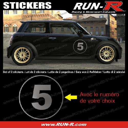 Stickers Personnalisés 2 stickers NUMERO DE COURSE 28 cm - ARGENT - TOUT VEHICULE - Run-R