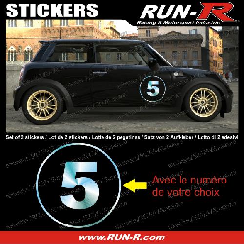 Stickers Personnalisés 2 stickers NUMERO DE COURSE 28 cm - CHROME - TOUT VEHICULE - Run-R