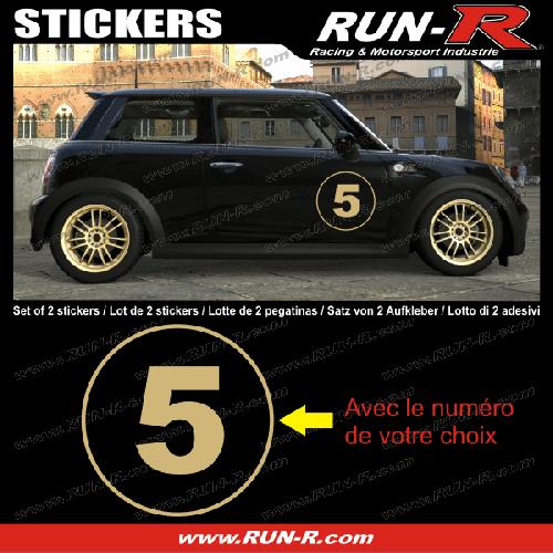 Stickers Personnalisés 2 stickers NUMERO DE COURSE 28 cm - DORE - TOUT VEHICULE - Run-R