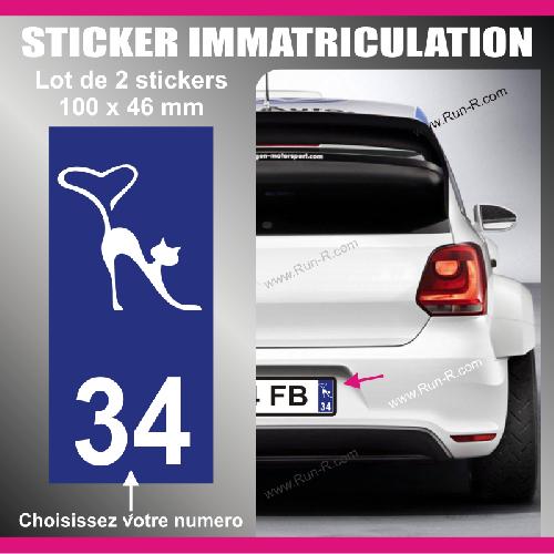 Stickers Plaques Immatriculation 2 stickers plaque immatriculation - Modele CHAT - Run-R