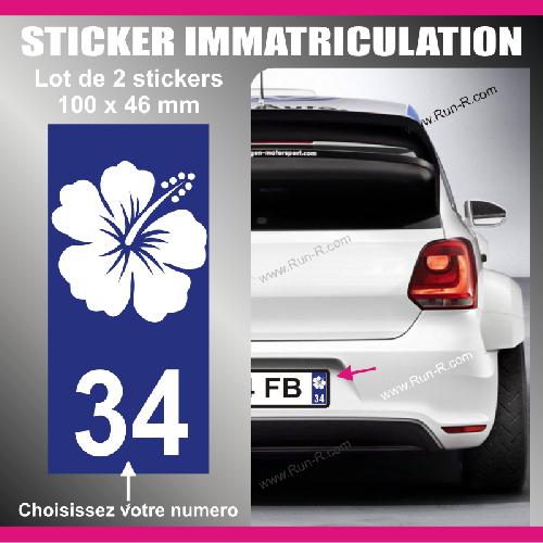Stickers Plaques Immatriculation 2 stickers plaque immatriculation - Modele IBISCUS - Run-R