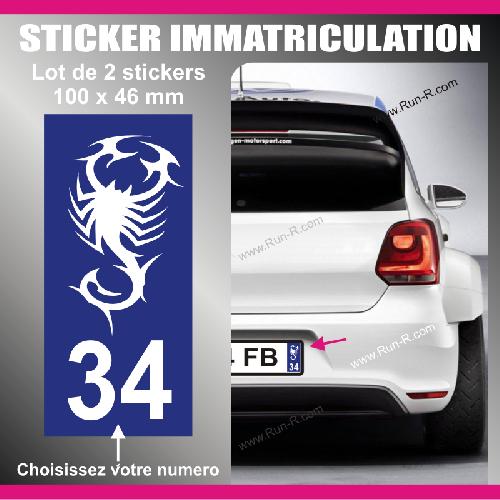 Stickers Plaques Immatriculation 2 stickers plaque immatriculation - Modele SCORPION - Run-R