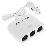 Allume Cigare - Prise Allume-cigare 3 Multiprises Allume Cigare + 2 Usb 2.1a Blanc - Pulse