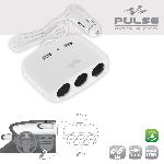 Allume Cigare - Prise Allume-cigare 3 Multiprises Allume Cigare + 2 Usb 2.1a Blanc - Pulse