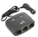 Allume Cigare - Prise Allume-cigare 3 Multiprises Allume Cigare + 2 Usb 2.1a Noir - Pulse