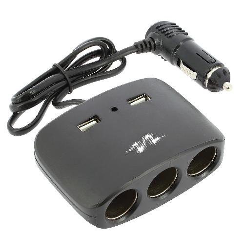 Allume Cigare - Prise Allume-cigare 3 Multiprises Allume Cigare + 2 Usb 2.1a Noir - Pulse