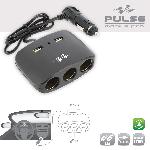 Allume Cigare - Prise Allume-cigare 3 Multiprises Allume Cigare + 2 Usb 2.1a Noir - Pulse