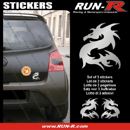 Stickers Monocouleurs 3 stickers DRAGON 11 cm - ARGENT - Run-R