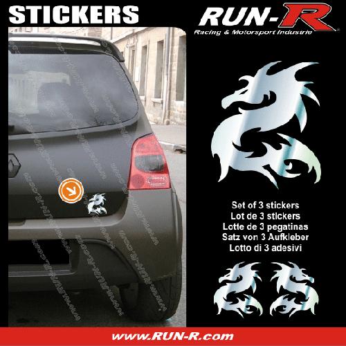 Stickers Monocouleurs 3 stickers DRAGON 11 cm - CHROME - Run-R