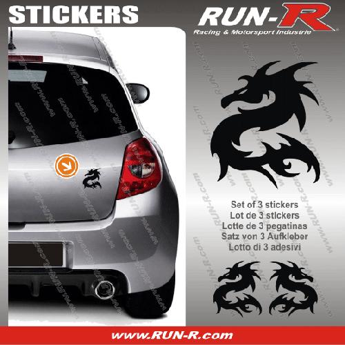 Stickers Monocouleurs 3 stickers DRAGON 11 cm - NOIR - Run-R