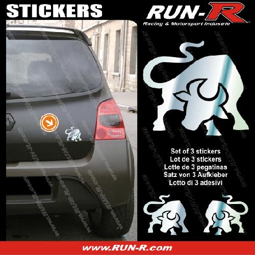 Stickers Monocouleurs 3 stickers TAUREAU Stylise 10 cm - CHROME - Run-R