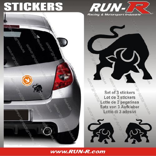 Stickers Monocouleurs 3 stickers TAUREAU Stylise 10 cm - NOIR - Run-R