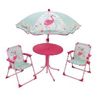 Accessoire Plein Air - Piece Detachee Plein Air FUN HOUSE 713088 FLAMANT ROSE Salon de jardin avec une table. 2 chaises pliables et un parasol pour enfant