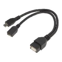 Accessoire Telephone Cable USB 2.0 USB A femelle vers prise USB B micro femelle et USB B micro prise male 0.15m - Noir