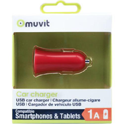 Adaptateur allume-cigare Design 1 USB 1A rouge MUVIT